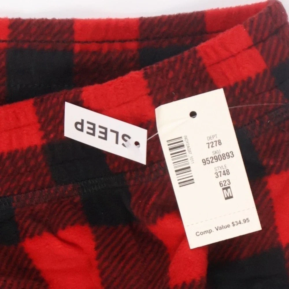 Aeropostale Mens Sleep Pants Buffalo Plaid Red Black Medium Fleece NWT